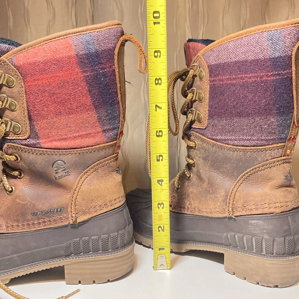 Kamik Sienna 2 Woman's 6 Mid Waterproof Red Plaid Brown Lace Up Thinsulate 200g